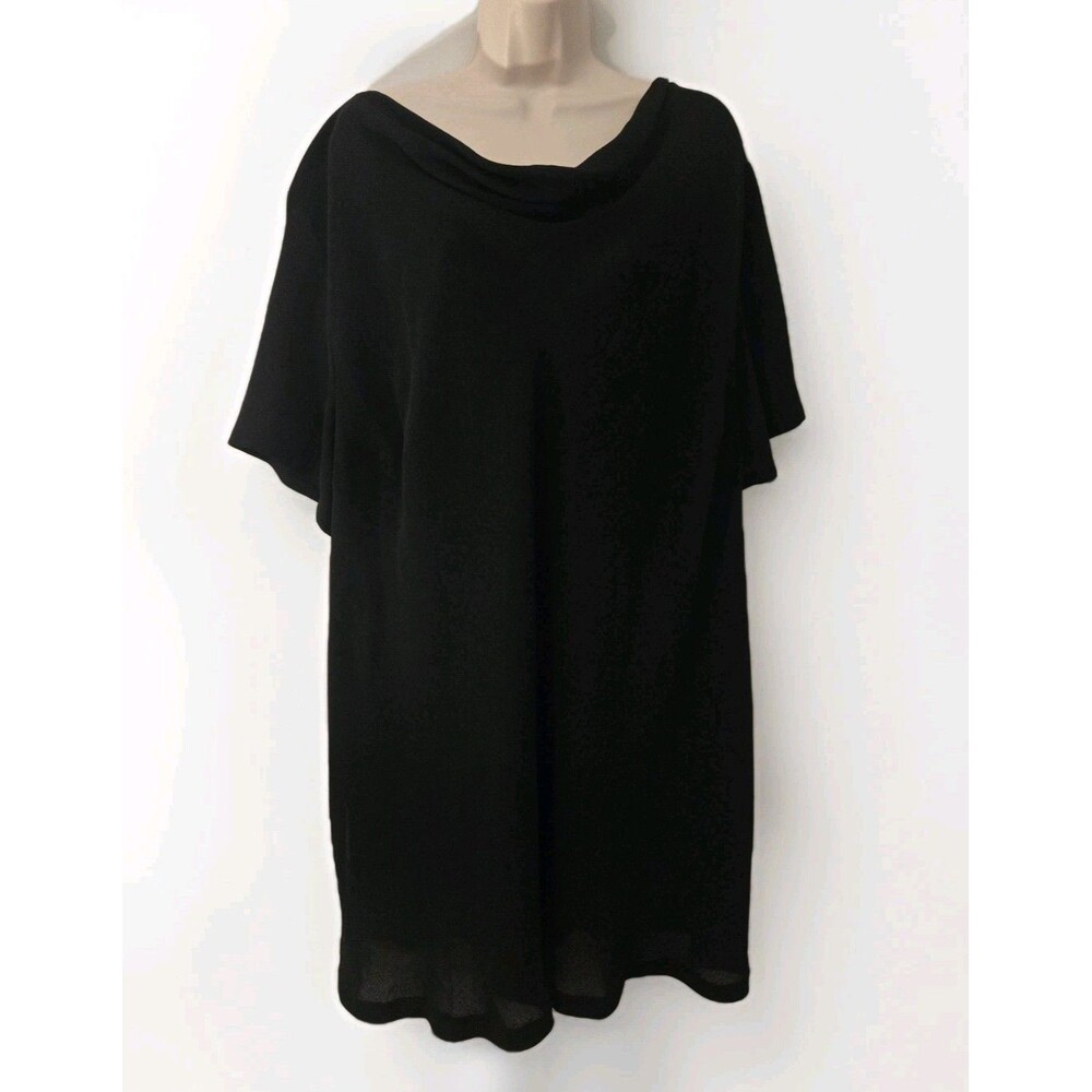VTG Venezia Black Sheer Whimsigoth Cowl Neck Top Tunic 26/28 Plus Flowy Minimal